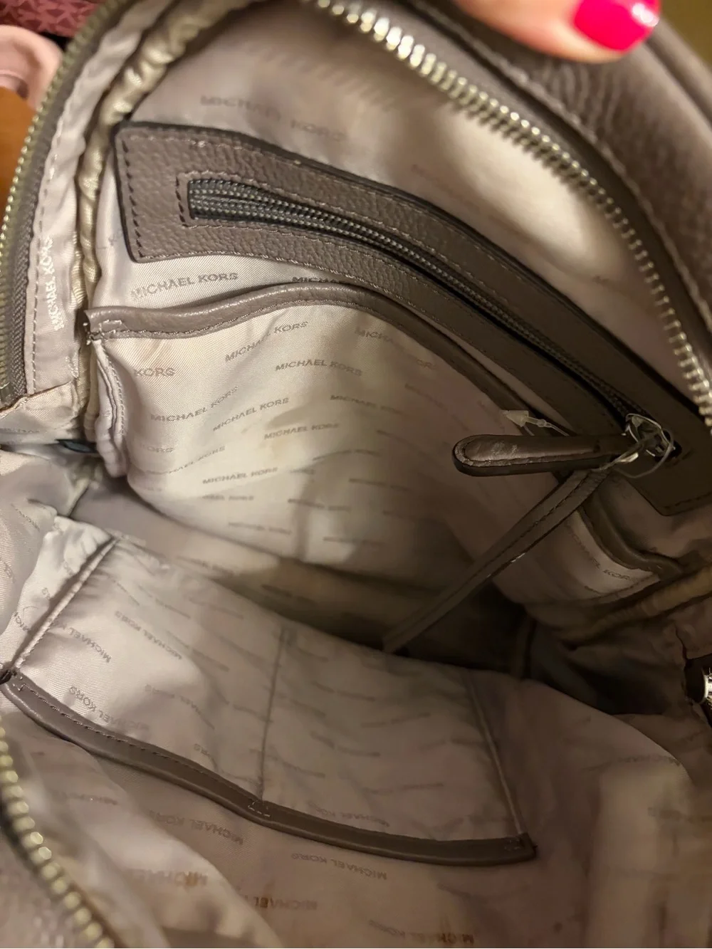 Michael Kors Men’s Pebbled Leather Backpack in Taupe Gray